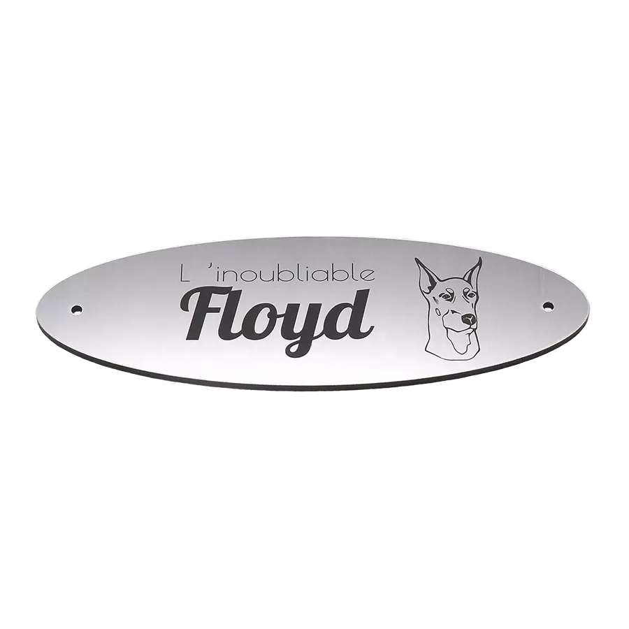 Plaque Funéraire chien chat ovale Alu brossé