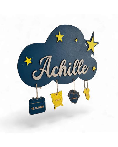 Personalized Cloud Birth Plaque – Baby Boy Azure Blue Name Sign