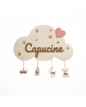Plaque de naissance personnalisée fille – Nuage en bois avec prénom découpé et breloques décoratives Plaque de naissance personnalisée fille – Nuage en bois avec prénom découpé et breloques décoratives