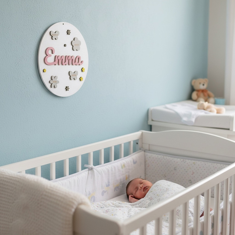 Plaque de naissance personnalisée en bois ronde 25 cm -Emma – Gravure laser prénom et détails de naissance Plaque de naissance personnalisée en bois ronde 25 cm -Emma – Gravure laser prénom et détails de naissance