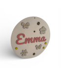Personalized Wooden Birth Announcement Plaque 25 cm Round – Emma - Laser Engraved Baby Name & Birth