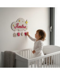 Personalized Wooden Cloud Birth Plaque – Laser Cut Name & Engraved Details – Handmade in France
