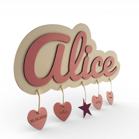 Personalized Baby Name Plaque for Girls – Wooden Name with Pink Charms