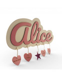 Plaque de naissance personnalisée pour fille – prénom en bois découpé au laser et breloques roses Plaque de naissance personnalisée pour fille – prénom en bois découpé au laser et breloques roses