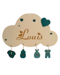 Personalized Cloud Baby Name Plaque – Wooden Engraved Name with Mint Turquoise Charms