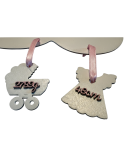 Plaque de naissance personnalisée fille – Nuage en bois avec prénom découpé et breloques décoratives Plaque de naissance personnalisée fille – Nuage en bois avec prénom découpé et breloques décoratives