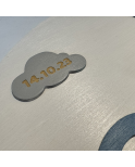 Personalized Baby Boy Birth Plaque – Round Cloud Design with Airplane & Blue Hot Air Balloon