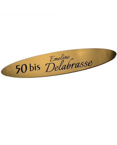 Plaque Numéro de Rue Ovale Or Brossé avec Nom – 184x37 mm – Plaque Maison Personnalisée Gravure Noire