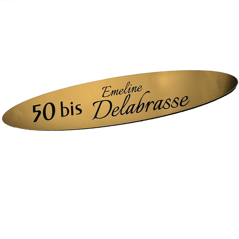 Plaque Numéro de Rue Ovale Or Brossé avec Nom – 184x37 mm – Plaque Maison Personnalisée Gravure Noire