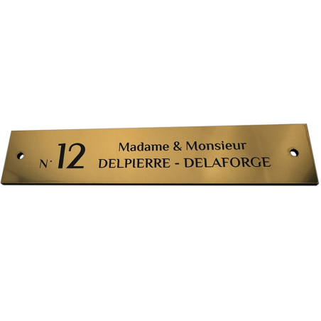 Plaque de maison personnalisée Or Brossé – Numéro et Nom – Plaque rectangulaire 186 x 37 mm