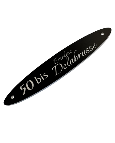 Personalized Oval House Number Sign | Black Plaque White Engraving | Outdoor