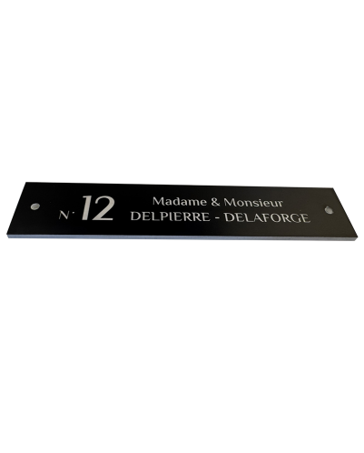 Personalized Rectangular House Number Sign | Black Plaque White Engraving
