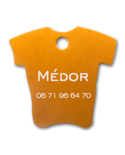 Médaille chien personnalisée tee-shirt aluminium anodisé | Gravure recto verso